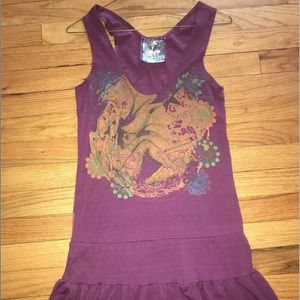 Womens Nuvula Printed Hippie Boho Flower Child Scoop Neck Purple Tank Dress Sz M